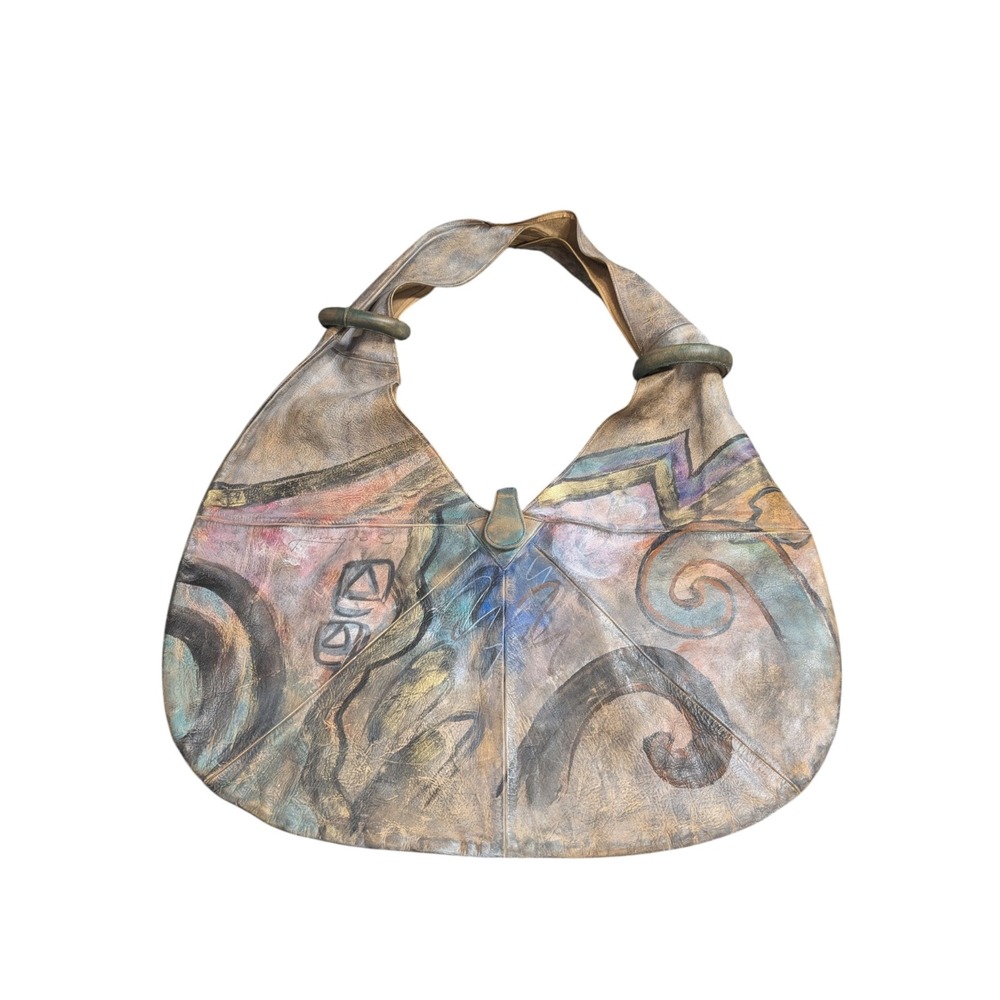 Jane Yoo Wearable Art Hand Painted Abstract Shoulder Bag Purse Leather Vintage